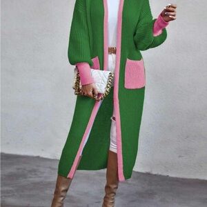 Very Elegant Green and Pink Women's Sweater Cardigan